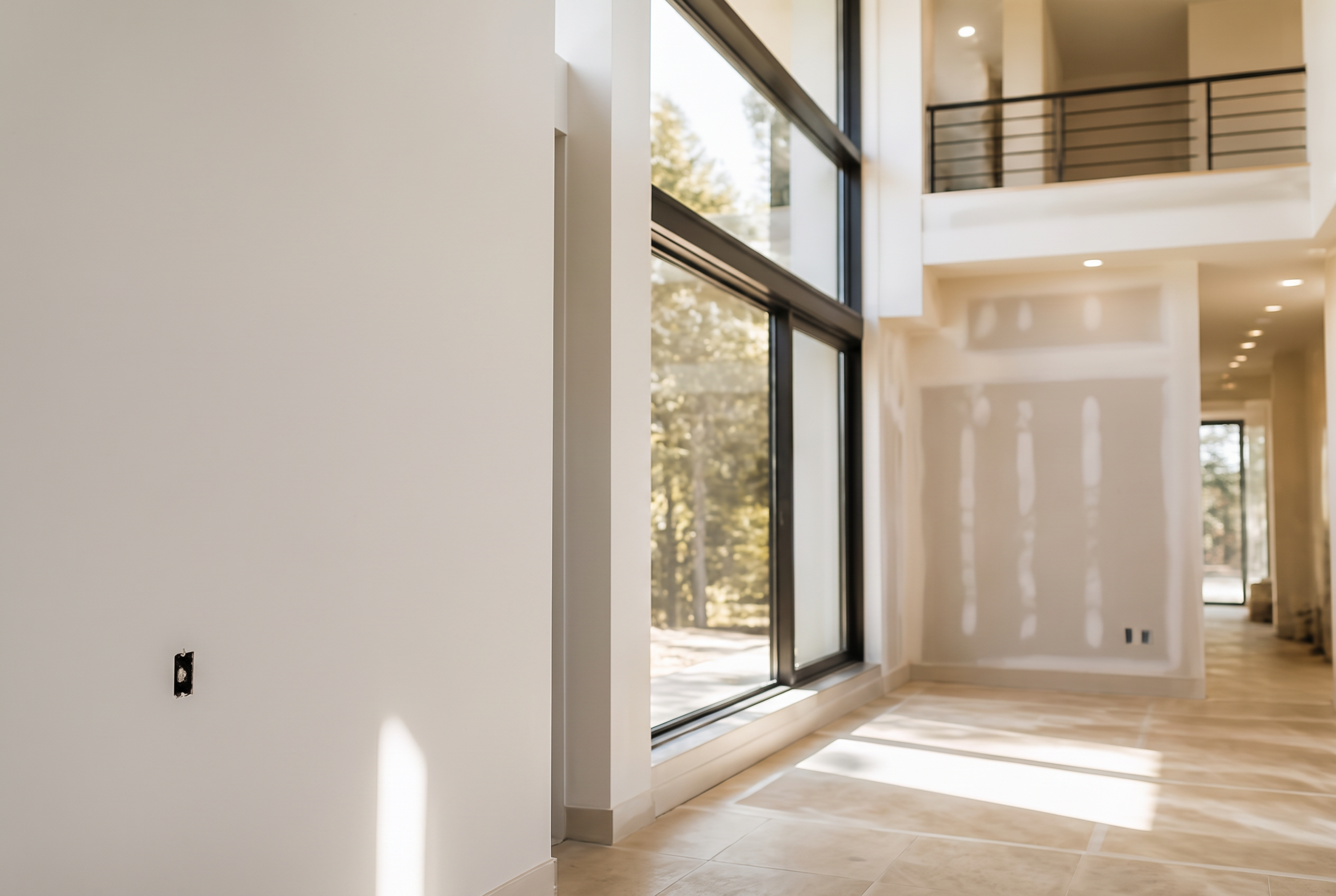 Professional painters and drywall installers at work in a modern home